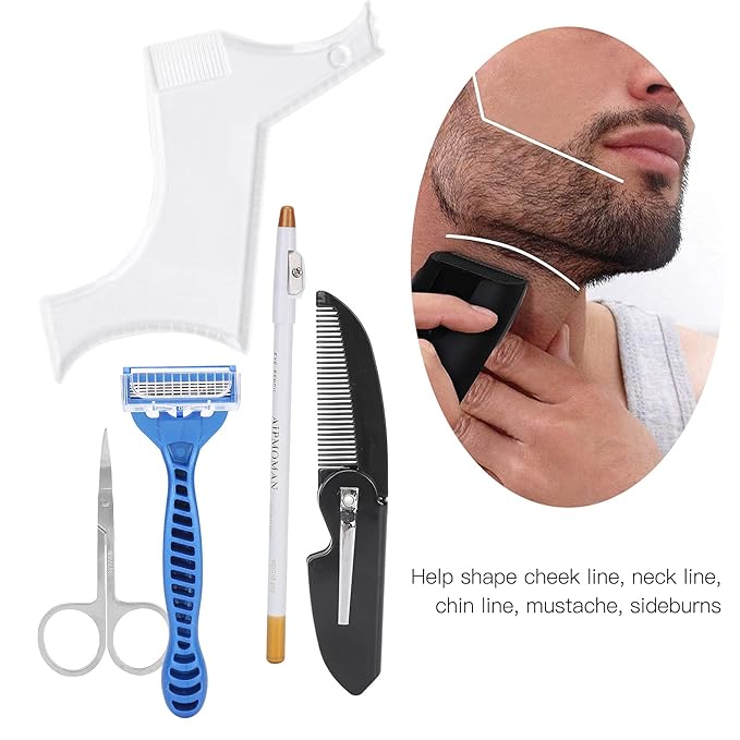 Beard Grooming Kit for Men, Beard Shaping Tool,with Beard Stencil Shaping & Grooming Mustache and Beard Comb kit for Modern Men with Hair Grooming