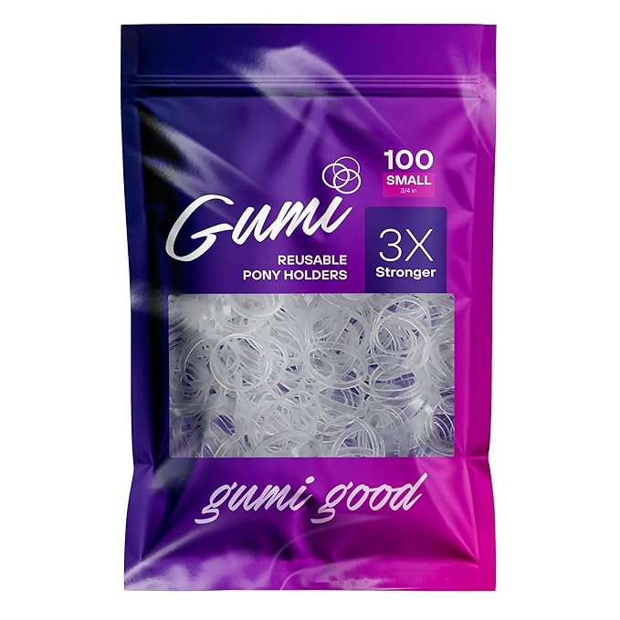 Gumi good Clear Elastics 3/4 inch Hair Band Small for Thick or Thin Hair