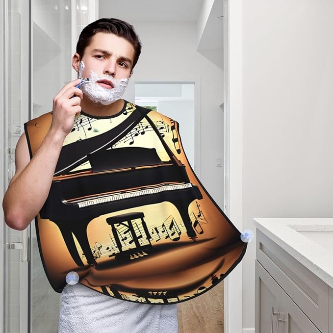 Purple Music Notes Print Beard Bib Shaving Apron, Beard Hair Trimming Cape – For Dad