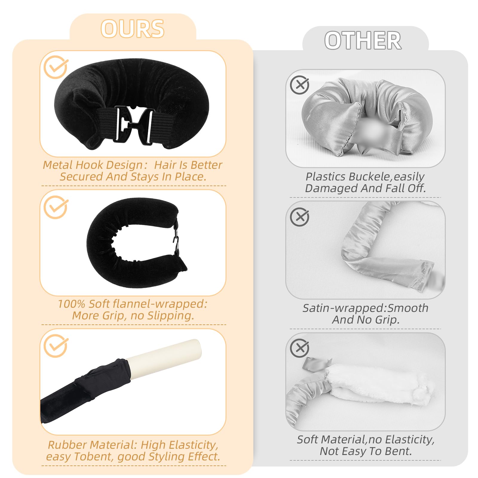 Luckybear Overnight Heatless Hair Curler Rods Jumbo, 3pcs Satin Flexi Rods for All Hair Types, Heatless Overnight Curls Styling Tools, Soft Velvet Satin Brown