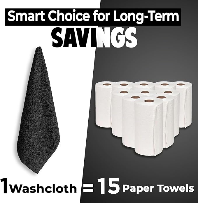 DAN RIVER 24 Pack Wash Cloths for Showering [12x12] - 100% Cotton Washcloths Premium Quality Flannel Face Cloths for Bathroom, Highly Absorbent and Soft Feel Wash Clothes, Black
