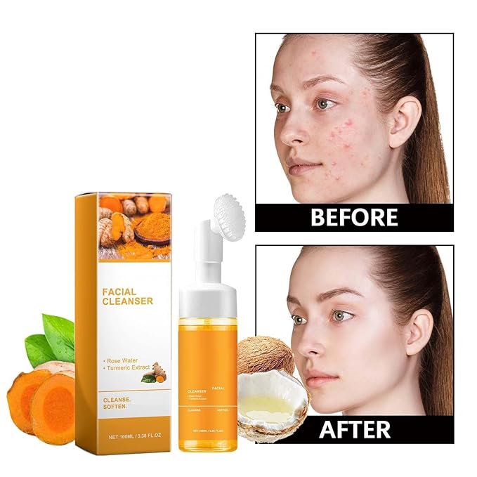 Yaper Turmeric Facial Cleanser, Deep Clean Brightening Face Glow Wash Turmeric Wash with Brush for All Skin. ﻿(1Pcs)