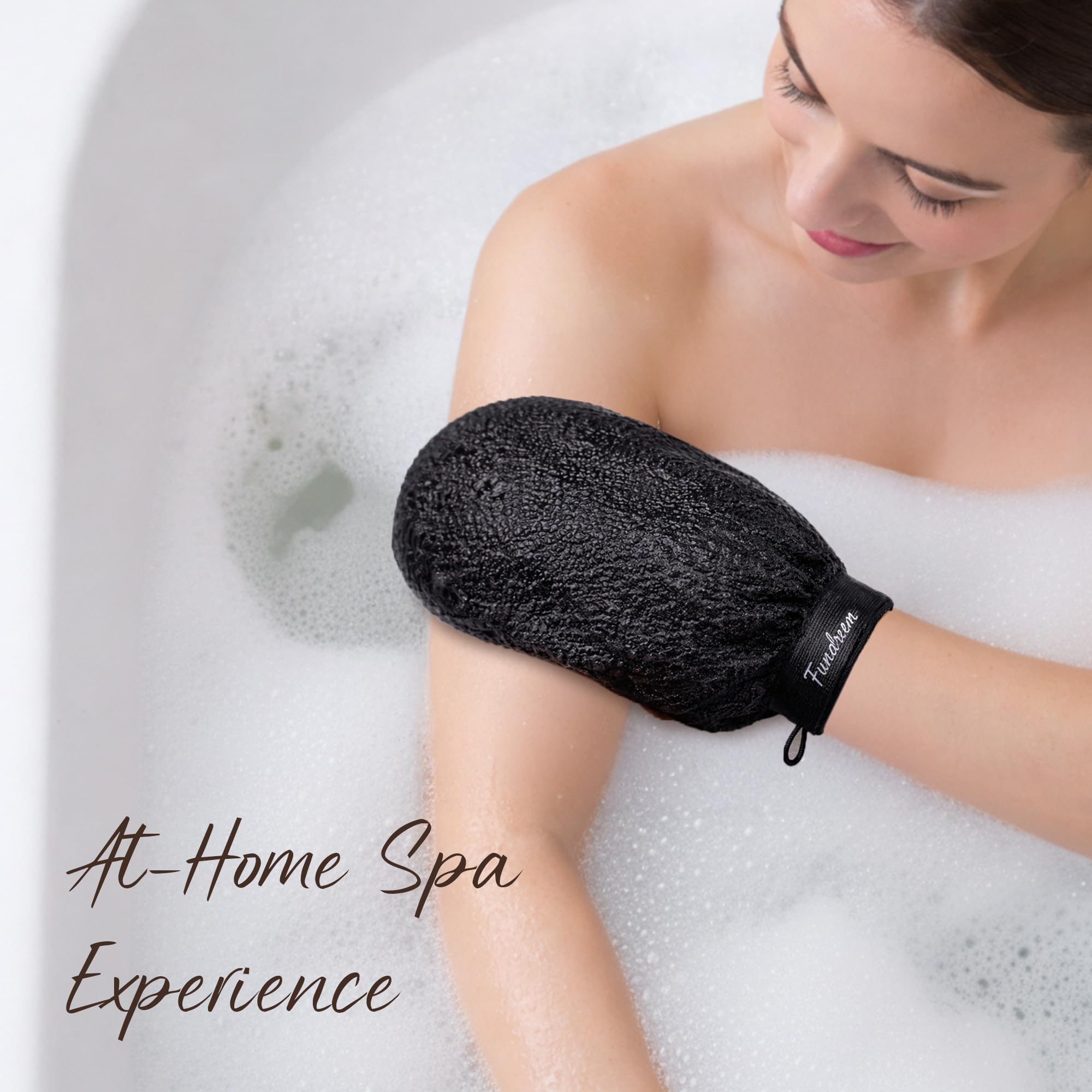 Exfoliating Gloves 2 Pcs, Korean Exfoliating Mitt, Body Scrub for Dead Skin Remover, Exfoliating Body Scrubber for Bath Shower, Body Exfoliator Scrubber, Moroccan Exfoliate Glove, Women Men (Black)