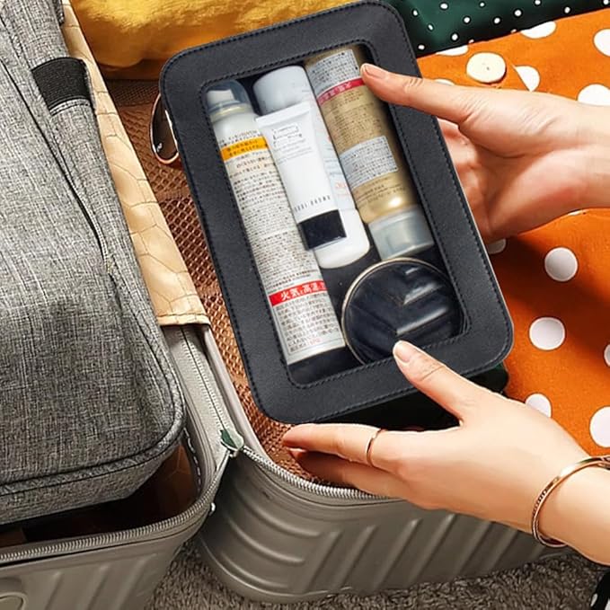 FFpaw Clear Makeup Bag Organizer, TSA Approved Portable Travel Toiletry Bag Clear Cosmetic Bag Case Small Make Up Bag Mini Makeup Pouch for Purse Car Essentials for Women Men (Black)
