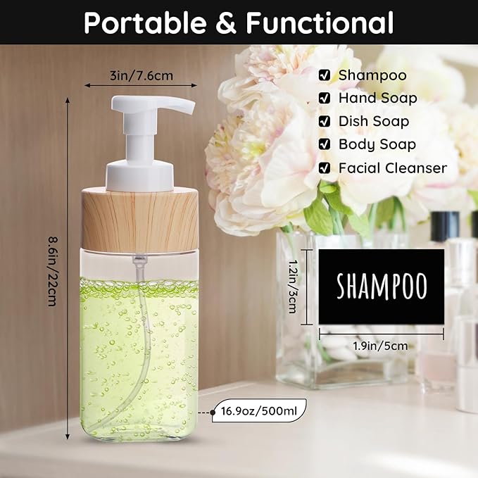 Segbeauty Foaming Hand Soap Dispenser Set, 4 Packs 16.9oz Farmhouse Decor Foaming Liquid Soap Dispenser, 500ml Empty Refillable Plastic Press Pump Bottle Container Bathroom Pump Dispensers Clear