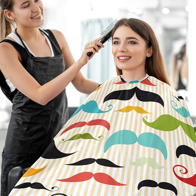 visesunny Colored Mustache Vintage Style Barber Cape Anti-Static Hair Cutting Cape with Snap Closure Professional Salon Polyester Beard Shaving Bib Water-Resistant Hairdressing Cape Adjustable Snap