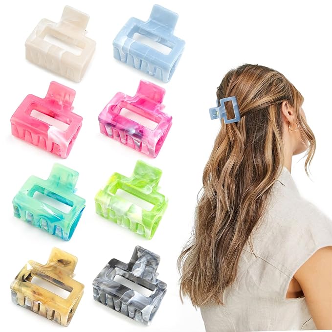 Cobinaan Medium Claw Hair Clips for Women and Girls, 2" Marble Pattern Rectangle Clips for Thin or Thick Hair, Nonslip Hair Jaw Clip