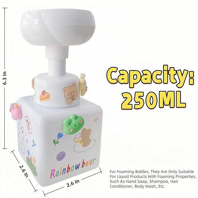 WJCCLYJC Flower Foam Dispenser Pump Bottle-250ml Reusable Plastic Soap Dispenser for Shampoo, Hand Soap&Bath, Includes Cute Stickers, Perfect for Kids Bathroom Or Kitchen (Transparent)