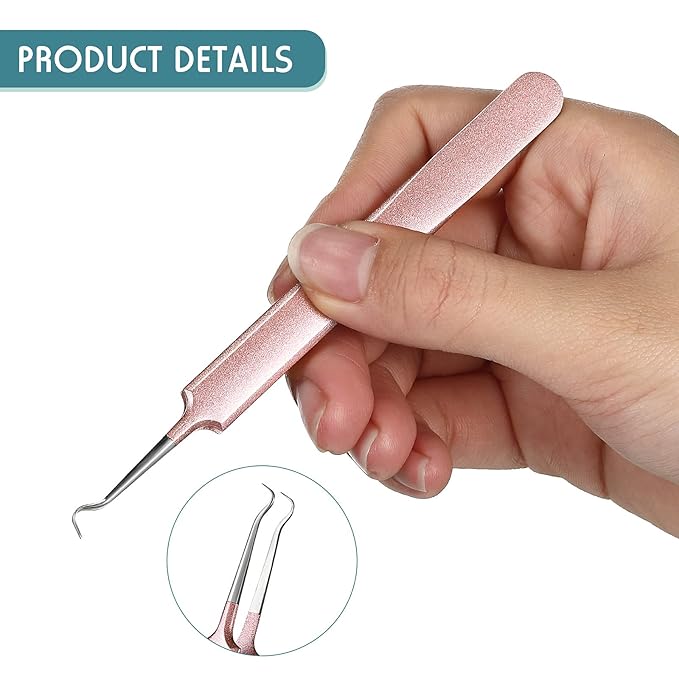 Honoson 3 Pcs Blackhead Tweezer Stainless Steel Pimple Tweezers Tool for Remove Zit Whitehead Pimple Bend Curved Extractor Tweezer Skin Blackhead Remover Tools(Champagne Purple)