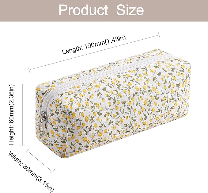 WHHJM Cute Floral Makeup Brush Bag Small Cotton Quilted Cosmetic Bag for Women Travel Toiletry Zipper Make Up Pouch (Yellow Floral)