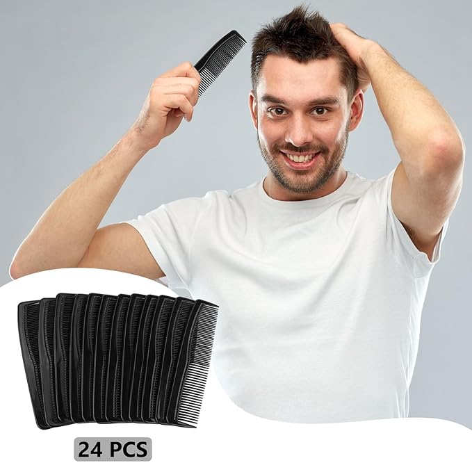 BTYMS 24 Pcs Plastic Hair Combs Pocket Sized- 5" Black Mens Comb with Fine and Wide Tooth Comb for Hair, Beard, and Mustache Styling