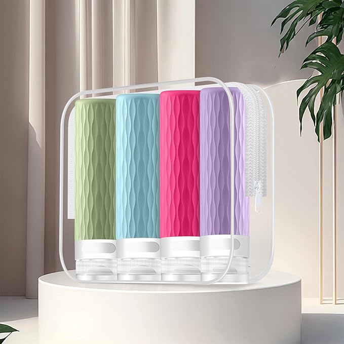 YEALIFE Travel Bottles for Toiletries, TSA Approved 3.4oz Travel Size Containers, BPA Free Leak Proof Silicone Traveling Bottles, Refillable Travel Essentials Kits for Shampoo Conditioner(4 Pack)-C