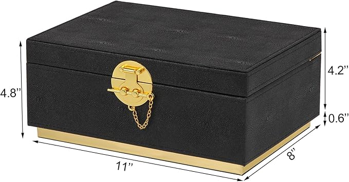 HofferRuffer Elegant Faux Leather Decorative Box, Storage Jewelry Box Organizer, Large Dresser Cosmetic Organizer Holder, Classic Jewelry Accessory Organizer, 11x8x4.8 inches (Black)