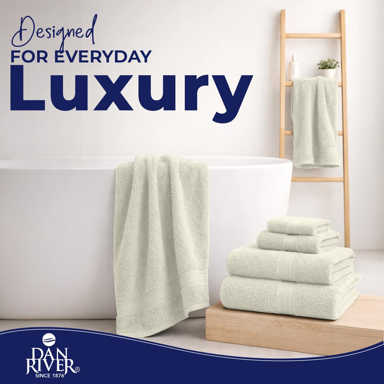 DAN RIVER 8 Piece Luxury Bath Towels for Bathroom, Towel Set, Ivory