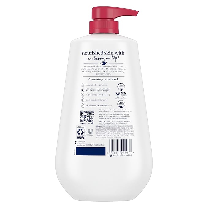 Dove 24hr Lotion Body Wash Revitalizante Cherry & Chia Milk, 30.6 oz | Hydrating body wash with MicroMoisture and a luscious cherry scent