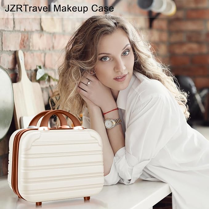 JZRTravel 14 inch Hard Shell Makeup Train Case Portable PC ABS Mini Suitcase for Organizer Cosmetics Makeup Brushes Toiletry