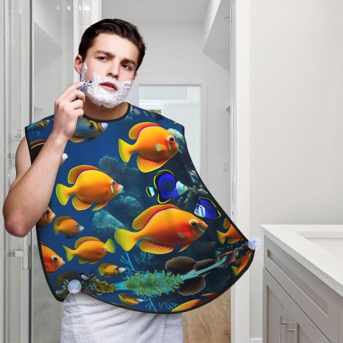 NOUZU The Underwater World Tropical Fish Print Beard Bib Apron For Men, Beard Hair Catcher For Men Shaving Trimming,Beard Cape Cloth