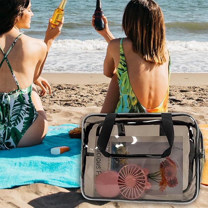 TotePrint PVC Black Pure Color Transparent Gift Pouch Wash Travel Makeup Cosmetic Bag with Handle for Travel Bathroom Toiletry Organizer (Black)