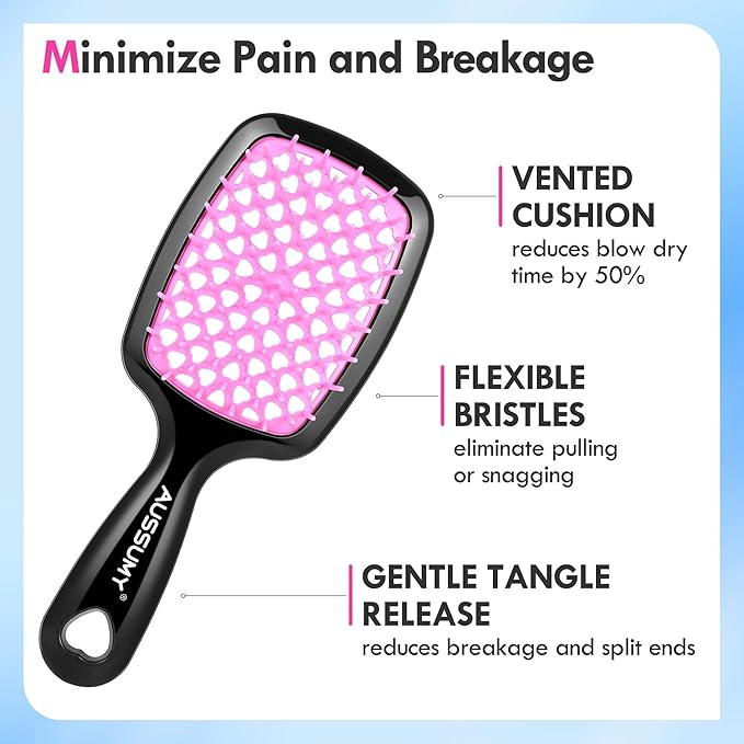 Aussumy 4 Pack Vented Detangling Hair Brush - Detangler Hairbrush with Soft Bristles for Effortless Tangle Free - Ideal for Wet Dry or Curly Damaged Hair for Women Men Kids