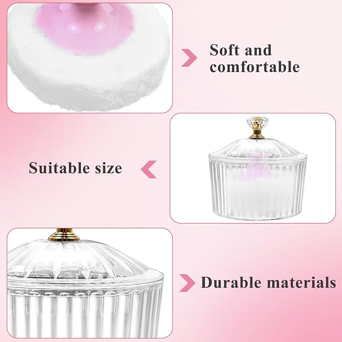 5Pcs Dusting Powder Container with Puff, 3.4 Inch Acrylic Body Powder Containers with Large Soft Puff Loose Dusting Powder Container Reusable Powder Applicator for Women Baby Body Face Makeup