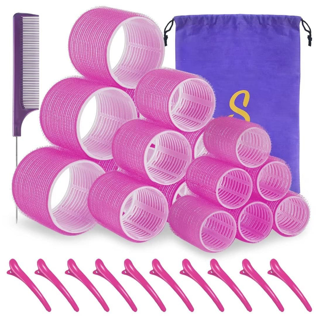 Sungenol Self Grip Hair Rollers Set, 18 Rollers in 3 Sizes with Clips