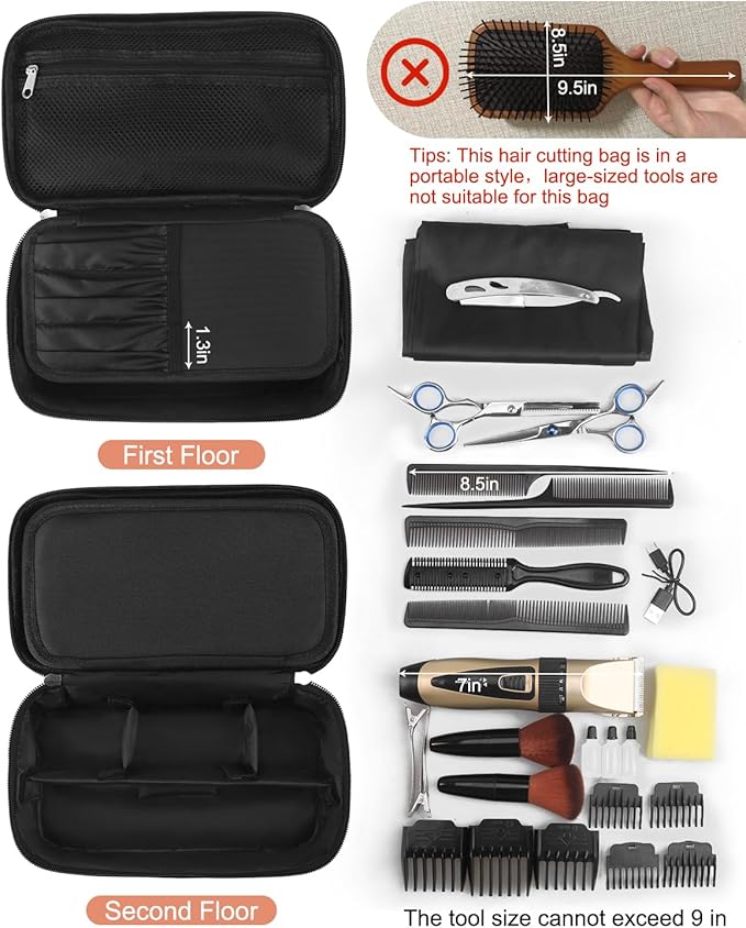 Meiiy Barber Tool Bag, Hair Clipper Bag Hair Cutting Scissors Storage Bag Shaving Kits Haircut Accessories Organizer Bag Gift for Women (Black)
