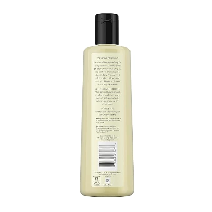Neutrogena Body Oil Light Sesame Formula, Twin Pack of 16 fl oz, Radiant Glow Moisturizer for Dry Skin, Bath & Shower Oil For Smooth and Hydrated Skin