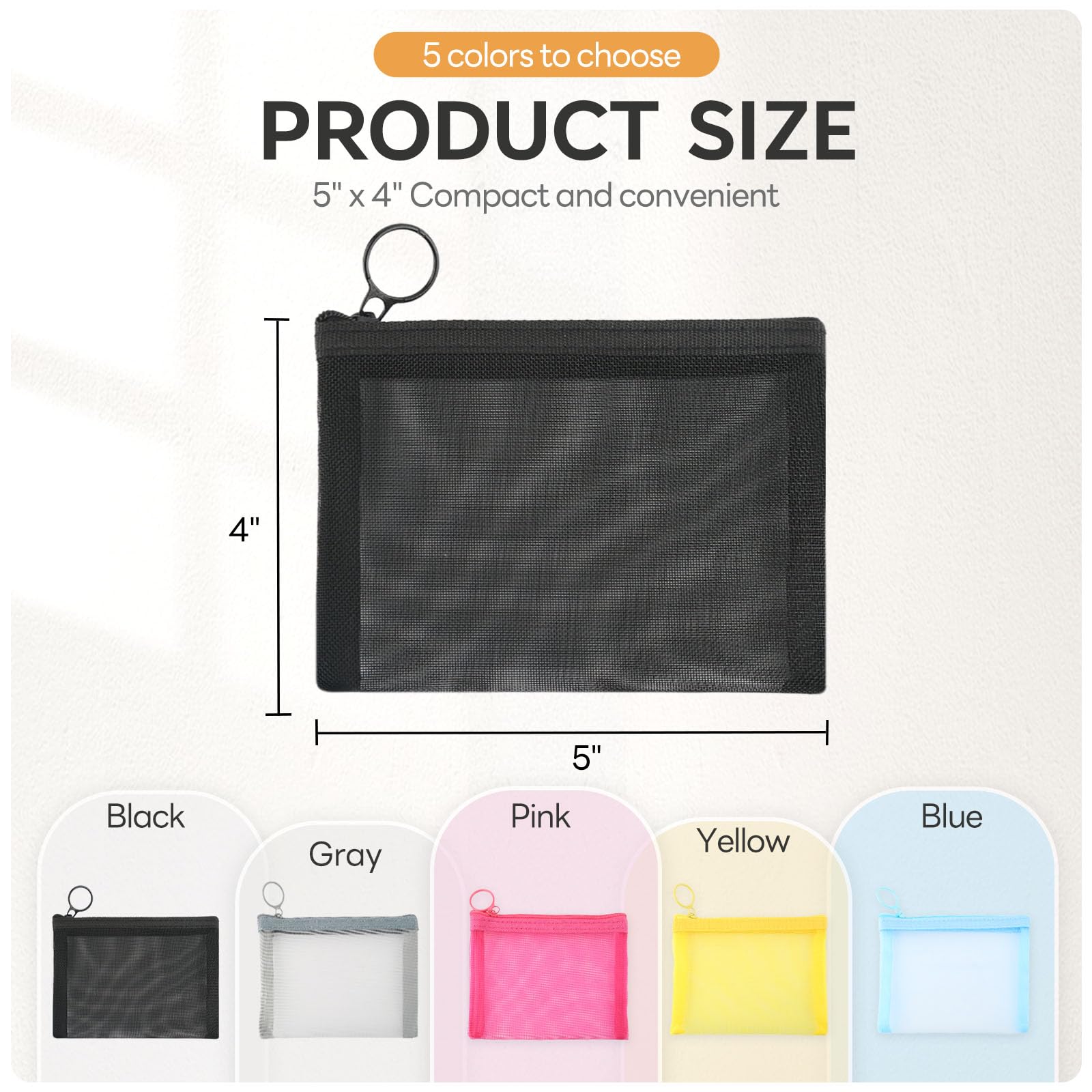 EASYFUN Small Zipper Pouch,5 Pieces Mini Mesh Pouch Coin Purse Cosmetic Case,Small Item Organizer,5 x 4 Inch,Assorted Colors