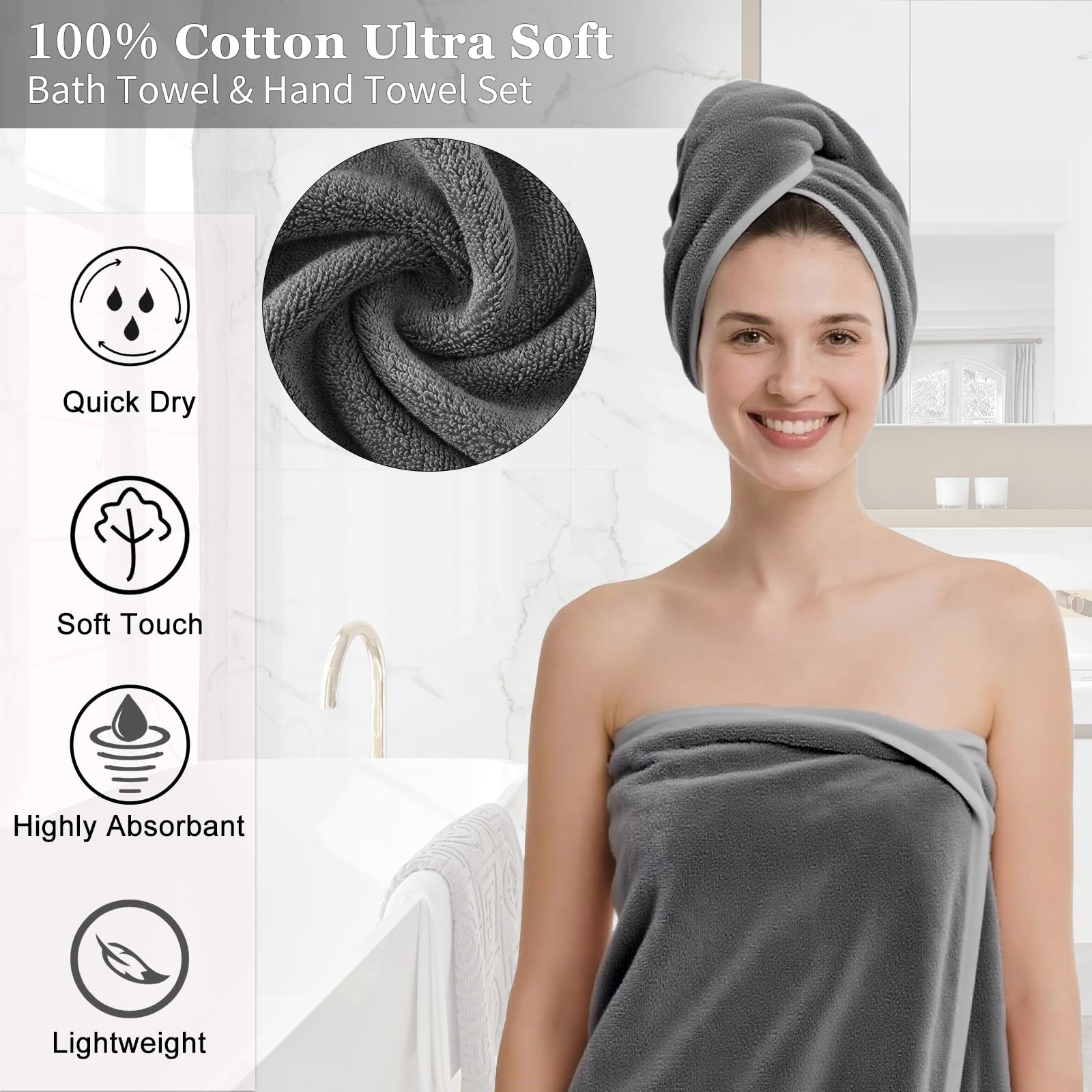 Bathroom Accessory Set – Bathroom Set with Glitter Shower Curtain, Towel Set,24 Piece Grey Shower Curtain, Bathroom Accessories Set with Shower Curtain Set for Home Decor