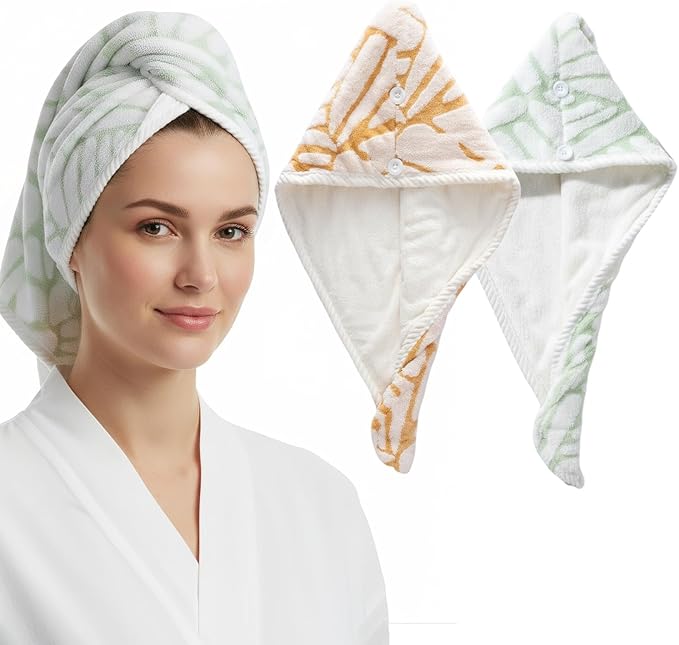 2-Pack Microfiber Hair dring Towel | 50% Faster Drying, Ultra Absorbent & Frizz Control | for Long/Curly Hair | 16 * 26" Large Size | Travel Gym Home Use(Yellow,Green)