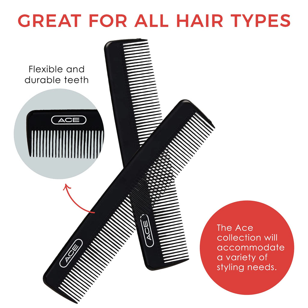 ACE Pocket Fine Tooth Comb - 4.5 Inch, Black - Great for All Hair Types - Fine Comb Teeth for Thin to Medium Hair - Durable for Everyday and Professional Use