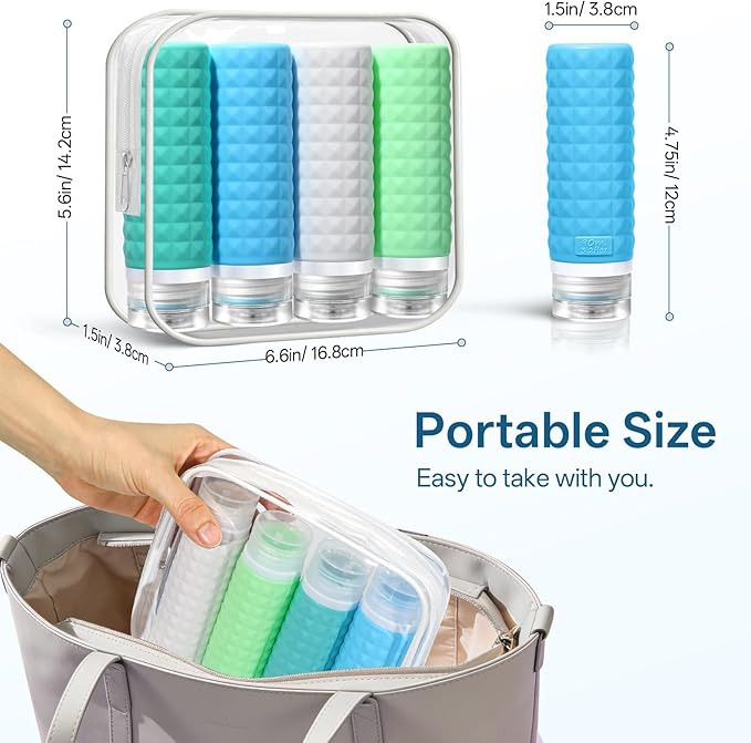 Firstfooby Travel Bottles for Toiletries, TSA Approved Travel Size Containers, Leak Proof Silicone Shampoo Bottles, Small Toiletry Containers with Clear Bag for Shampoo Conditioner Lotion