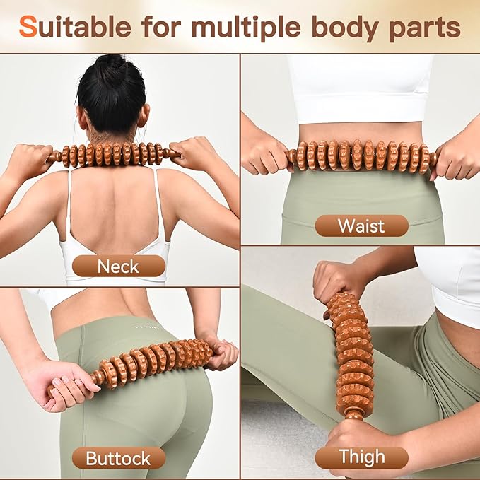NXCYLW Wood Therapy Massage Tools, Wooden Massage Roller Stick, Lymphatic Drainage Tool, Curved Wood Muscle Massage Roller Used to Relieve Muscle Soreness and Body Shaping