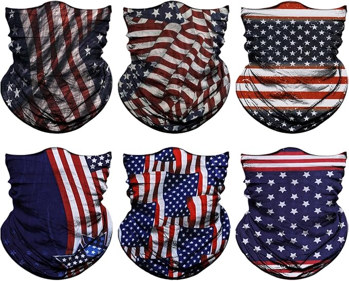 Venswell Neck Gaiter Face Mask Men Women,Seamless Bandana Rave Face Cover Scarf Mask,Balaclava,Headband, Head Wrap,Headwear (A-Blue+Red Flag)