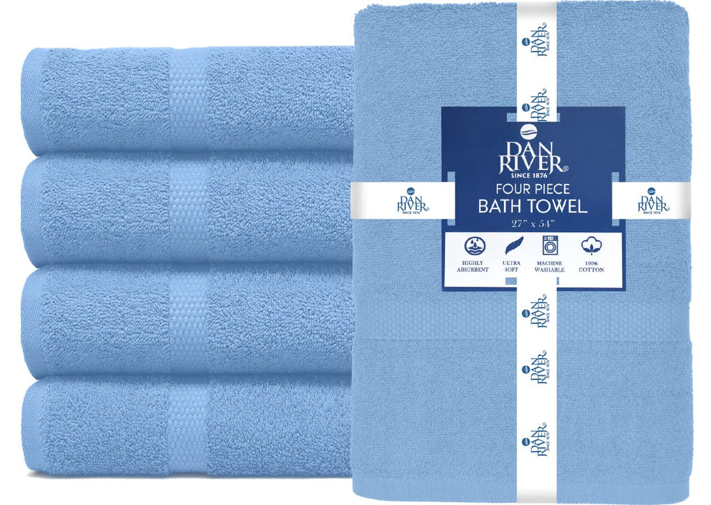 DAN RIVER 600 GSM Cotton Large Bath Towels Set of 4, 27 x 54 Inches, M-Blue