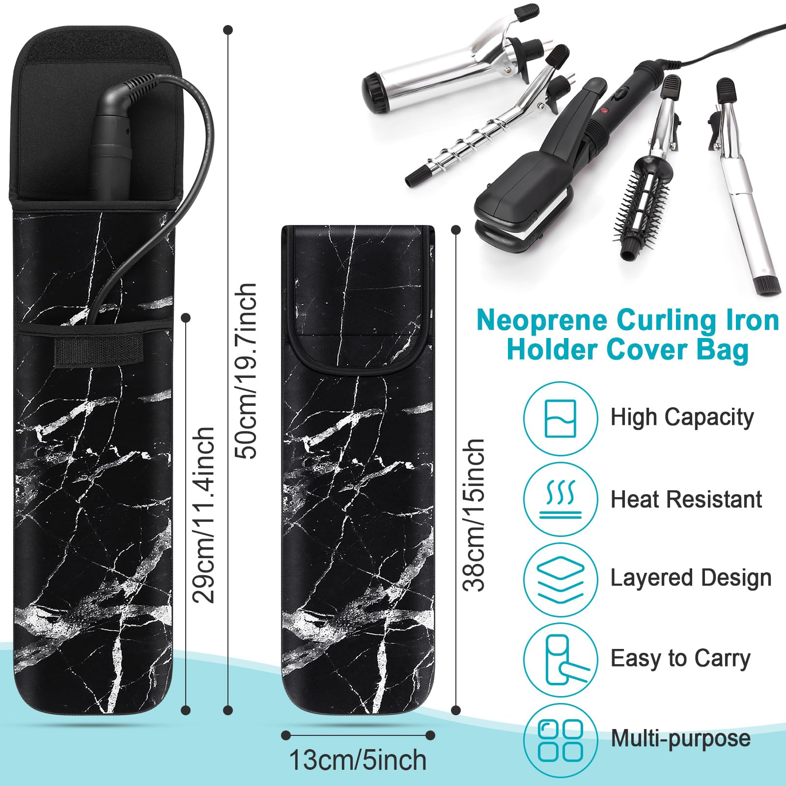Shappy 2 Pcs Heat Resistant Curling Iron Flat Iron Travel Case,Retro