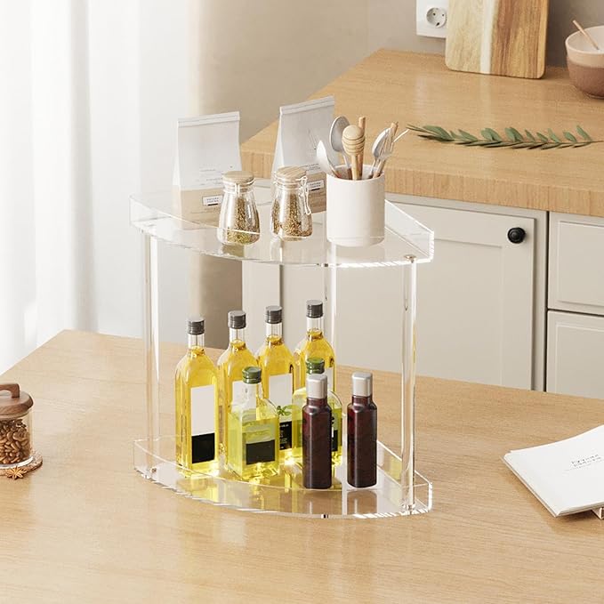 Acliys Bathroom Counter Organizer Countertop 2 Tier Storage Acrylic Corner Makeup Organizer for Makeup, Perfume, Vanity, Spice Rack, Bathroom Sink, Coffee Station(Clear)