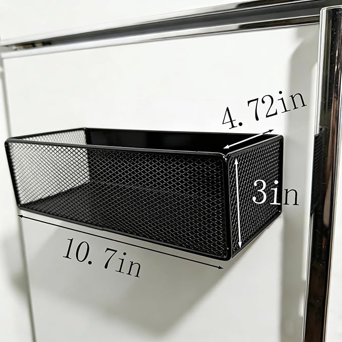 Magnetic Basket Organizer Holder for Fridge，Magnetic Shelf for Washing Machine， Magnetic Mesh Basket, Black Rectangular Steel Shelf Organizer, 10.43 x 4.92 x 3.15 Inches (Black , 2pack)
