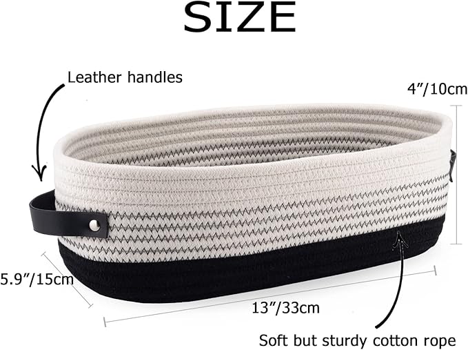 Oradrem 2 Pack Cotton Rope Toilet Basket Bathroom Decor Baskets, Toilet Paper Holder Basket, Farmhouse Home Decor Organizing 13"x5.9"x4" Black