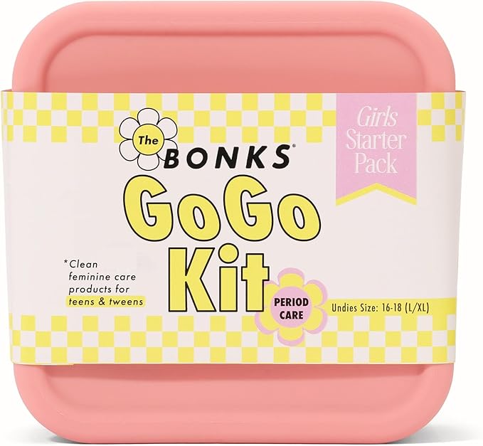BONKS GoGo Kit - Teen Period Kit for Girls - Emergency Travel Hygiene Kit for Young Women - Includes Pads, Tampons, Underwear & More - L/XL (16-18)