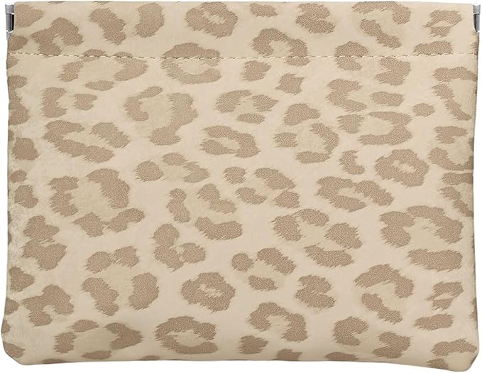 Ksriylm Leopard Leather Small Makeup Pouch for Women,Cosmetic Accessories,Waterproof and Portable Cosmetic Bag,Self-closing, No Zipper, Aesthetic Storage Pouch,Lipstick for Purse,Oyster Grey Brown