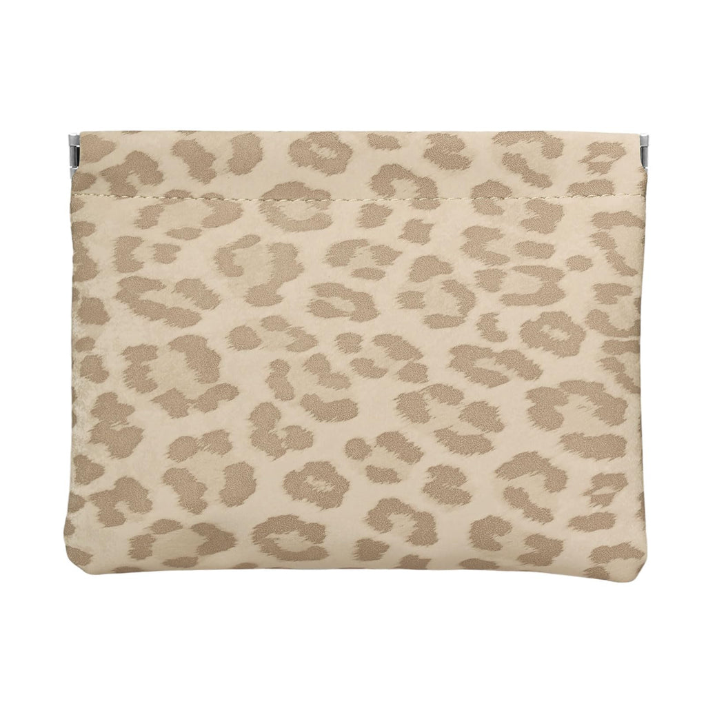 Ksriylm Leopard Leather Small Makeup Pouch for Women,Cosmetic Accessories,Waterproof and Portable Cosmetic Bag,Self-closing, No Zipper, Aesthetic Storage Pouch,Lipstick for Purse,Oyster Grey Brown