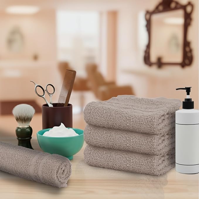 STF Linen 24 Pack Sand Hand Towel 100% Cotton Spa Towel – 16x26 inches Highly Absorbable Facial Towels Gym, Hair Towel and Face Towel Bulk Small Towels (Not Bleach Proof)