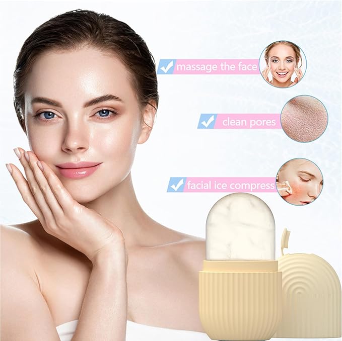 Joyeee Ice Face Roller, Reusable Silicone Mold Face Massage Eye Facial Beauty Skin Care Tools Apply Ice for Shrink Pores Anti Wrinkle Reduce Puffiness Improve Skin Elasticity, Striped, Yellow