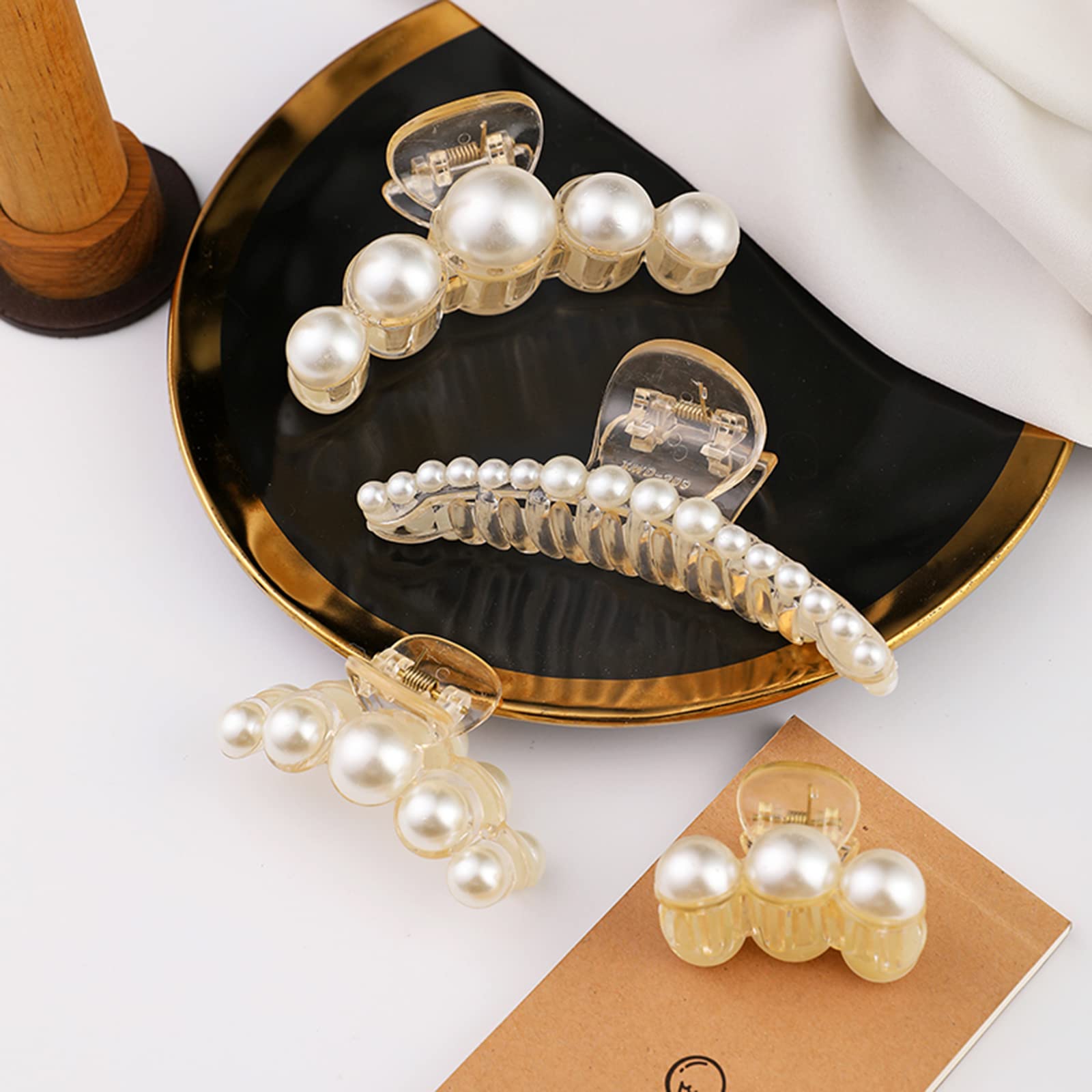 Mehayi 4 PCS Large Pearl Hair Claw Clips for Women and Girls, Non-Slip Hair Barrettes for Thick and Thin Hair, Elegant Hair Accessories for Weddings, Parties, and Daily Styling