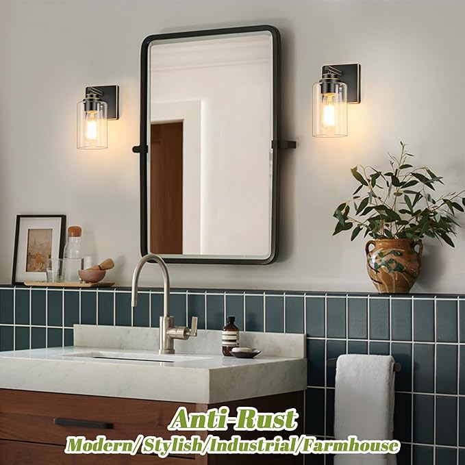 Set of 2 Wall Sconces for Bathroom, Modern Vanity Light Fixtures, Bronze