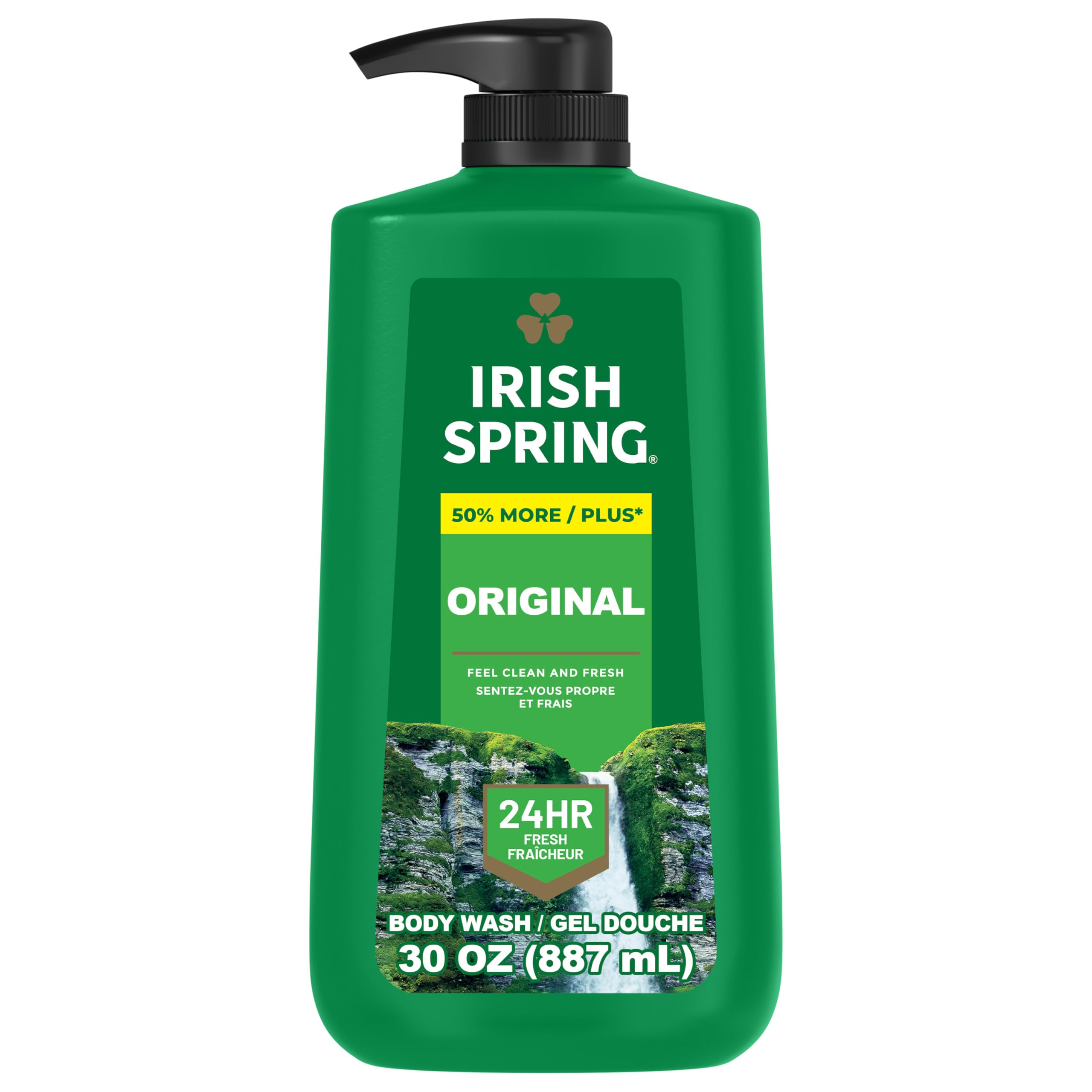 Irish Spring Body Wash for Men, 24 HR Fresh, For Face and Body, Paraben Free, Original Scent, 30 fl oz