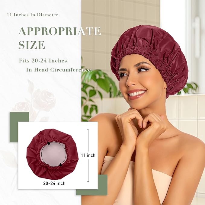Edoneery Reusable Shower Caps for Women, Waterproof Long Hair Bonnet