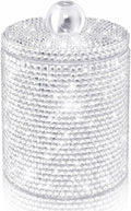 Yivaiks Bling Qtip Dispenser for Cotton Swabs, Balls, Pads, Floss Picks- Small Plastic Canister Apothecary Jar,Bathroom Essentials Accessories Decor, Vanity Makeup Qtip Holder Storage Organizer