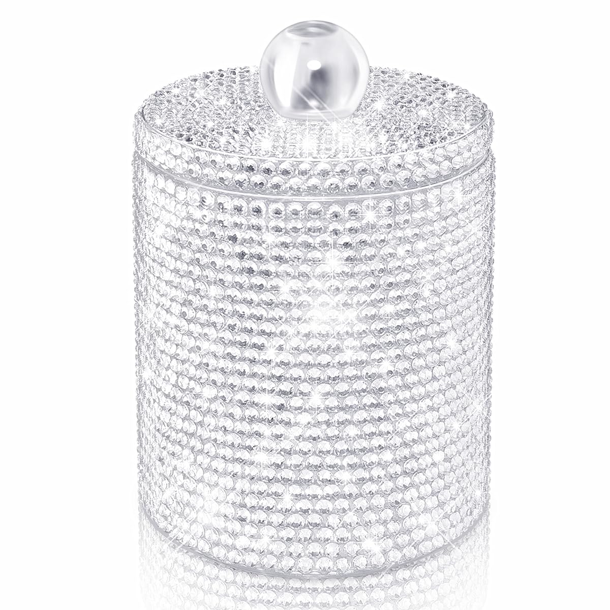 Yivaiks Bling Qtip Dispenser for Cotton Swabs, Balls, Pads, Floss Picks- Small Plastic Canister Apothecary Jar,Bathroom Essentials Accessories Decor, Vanity Makeup Qtip Holder Storage Organizer (1)